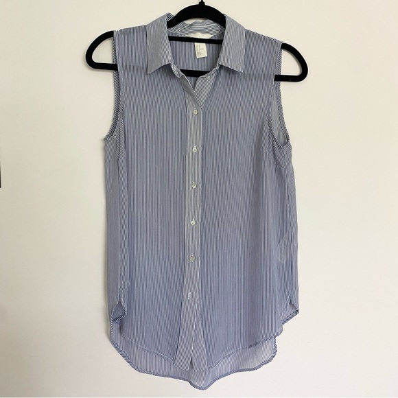 H&M Sheer Blue Striped Sleeveless Button Down Tank - Picture 2 of 5